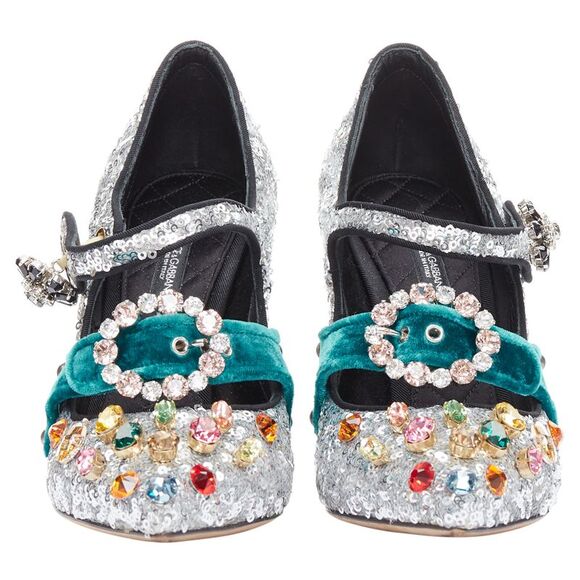 Dolce Gabbana Bellucci glitter rhinestone velvet heels - Picture 3 of 6
